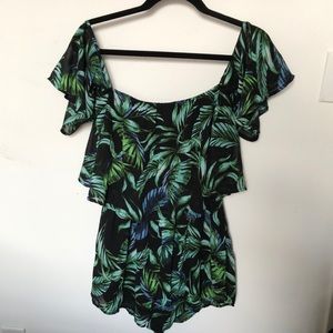 Green Tropical Off Shoulder Romper size M